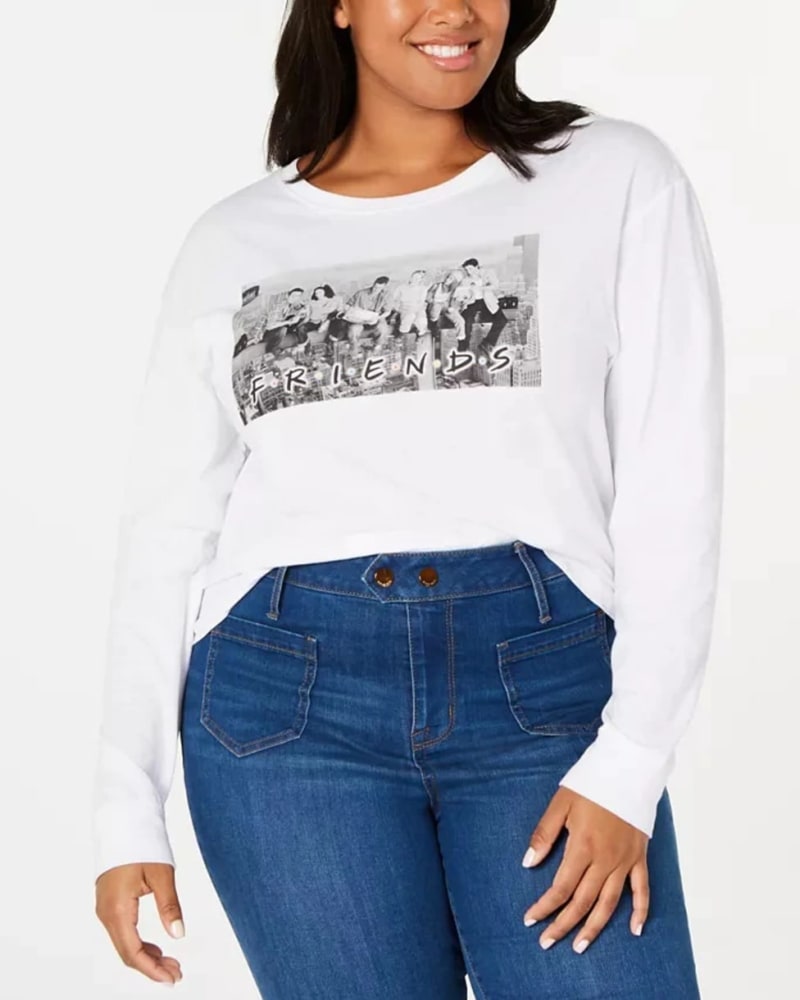 Front of a model wearing a size 3X Love Tribe Women's Trendy Plus Size Friends Group T-Shirt White Size 3X in White by Love Tribe. | dia_product_style_image_id:313849